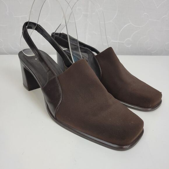 Bass Womens‎ Shoes Size 8.5 Brown Y2K Block Heel Sling Back Closed Square Toe - Picture 6 of 9
